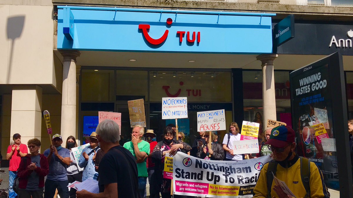 lovebillybragg's tweet photo. Fantastic turnout at today’s #StopTui action outside @TUIUK #Nottingham 
A lot of interest from general public with many stopping by to chat&amp;listen to speeches
Well done @StopTUI_Notts !
#StopDeportations @stoptui_eastldn @Stoptui_sheff @stoptui_cam 
#RefugeesWelcome @pritipatel https://t.co/q83PL81XnJ