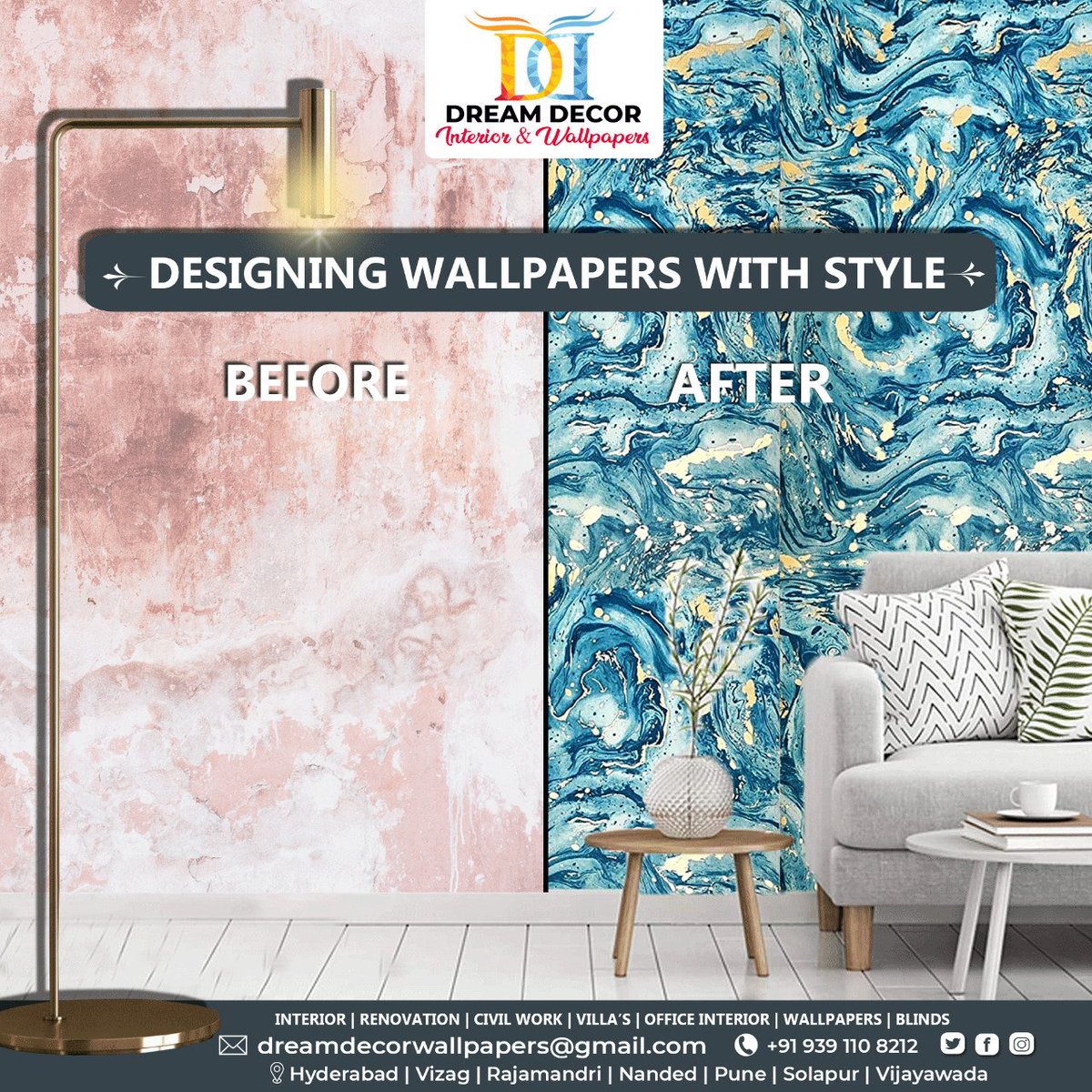 Bored with the walls that surround you !

Check on the benefits and there is no second thought!

#dreamdecorwallpapers  #nature #Inspiration #collection #WallDecors #prints #wallpaper #Hyderabad #expressionism #walldecor #fashion #abstraction #design #process #gallerywallgoals