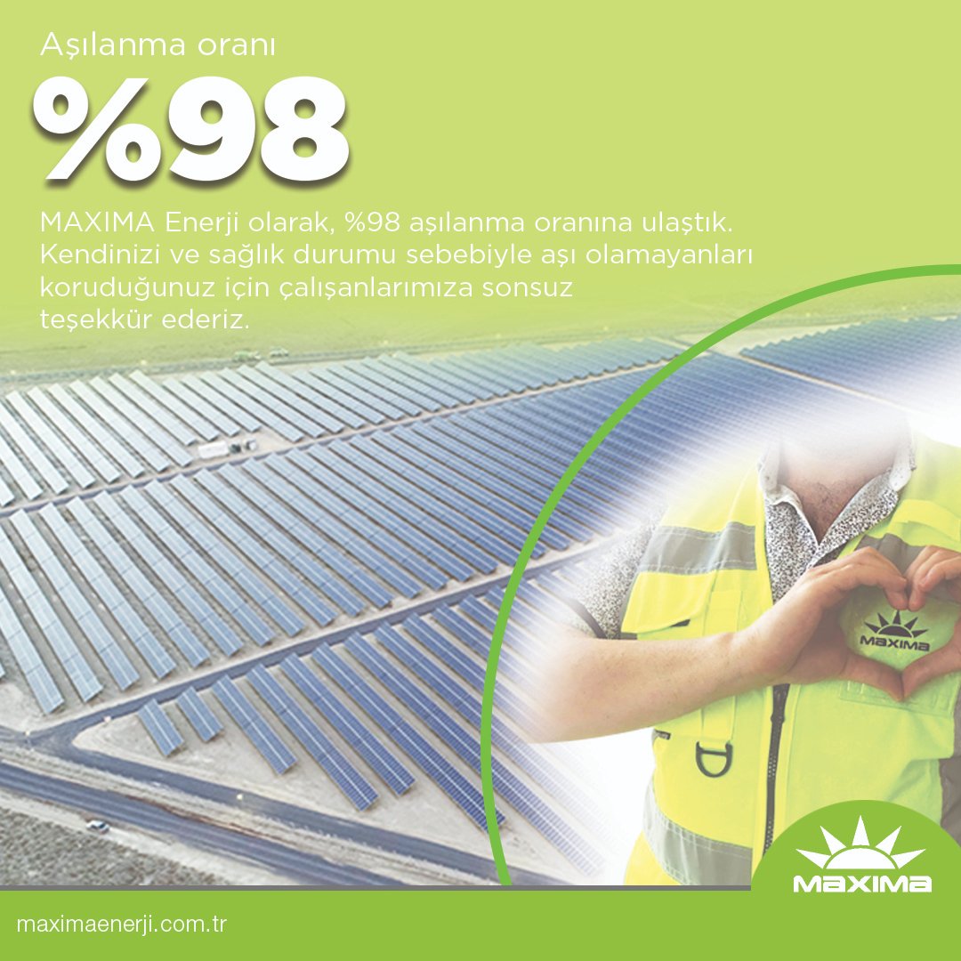 MAXIMA Enerji olarak, %98 aşılanma oranına ulaştık.

Kendinizi ve sağlık durumu sebebiyle aşı olamayanları koruduğunuz için çalışanlarımıza sonsuz teşekkür ederiz.

#covid #maxima #maximaenerji #gunesbizeyeter #enerji