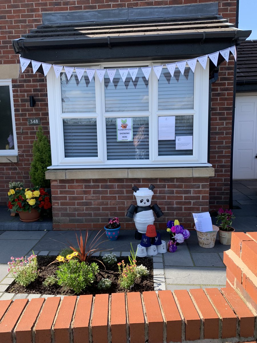Flowerpot festival in Coppull. Here’s our display which I’ve realised will have to be much bigger next year! <a href="/ChorleyWriters/">Chorley Writers</a> #coppullflowerpotfestival #chorleywriters #cutepanda #flowerpots