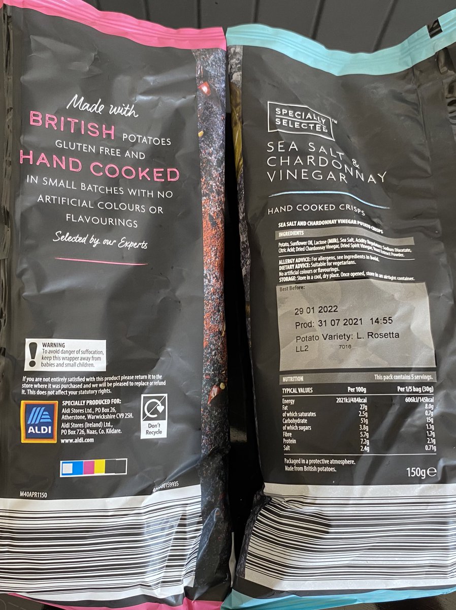 bykris's tweet photo. Hi @AldiUK what is going on with your specially selected crisps? Bought a couple over the past few weeks. They all tasted like burnt plastic. At first we thought it was some off fault but these crisps now taste awful. Fault or new recipe? https://t.co/tSKo1wZAQU