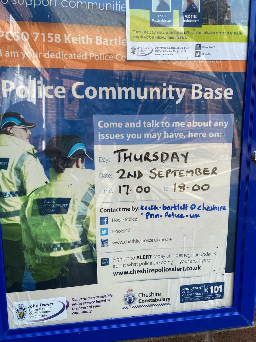 PCSO Bartlett has now finished this weeks police surgery the next one will be held on Thursday 2nd September at 17:00-18:00.
#localpolicing/hereforyou