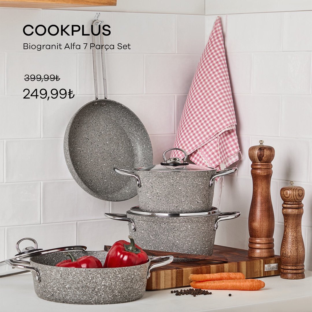Sağlıklı ve lezzetli yemekler için Cookplus Bio Granit Alfa 7 Parça Tencere Seti, %38 indirimiyle cookplus.com'da! 

Hemen satın almak için: bit.ly/CookplusAlfaTe…