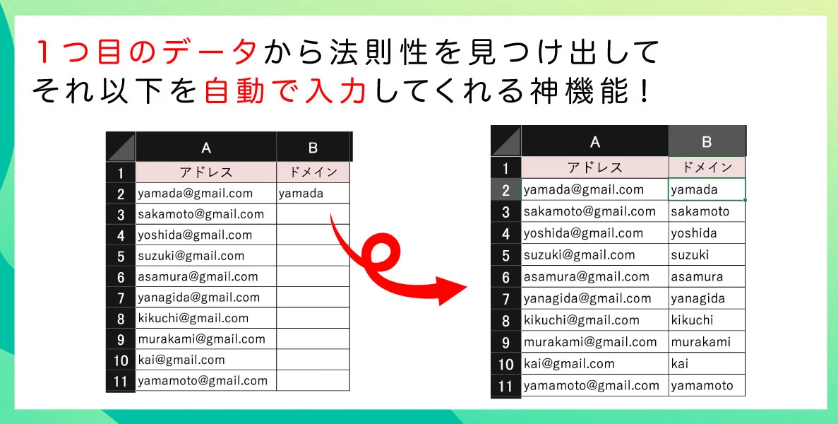 知っておくと便利？Excelの「姓」と「名」を分けたい時に使えるショートカットキー！