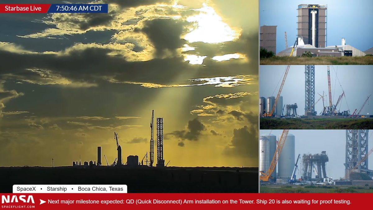 NASASpaceflight's tweet image. Spotlight on the Tower, ahead of its QD (Quick Disconnect) arm installation.

nasaspaceflight.com/starbaselive