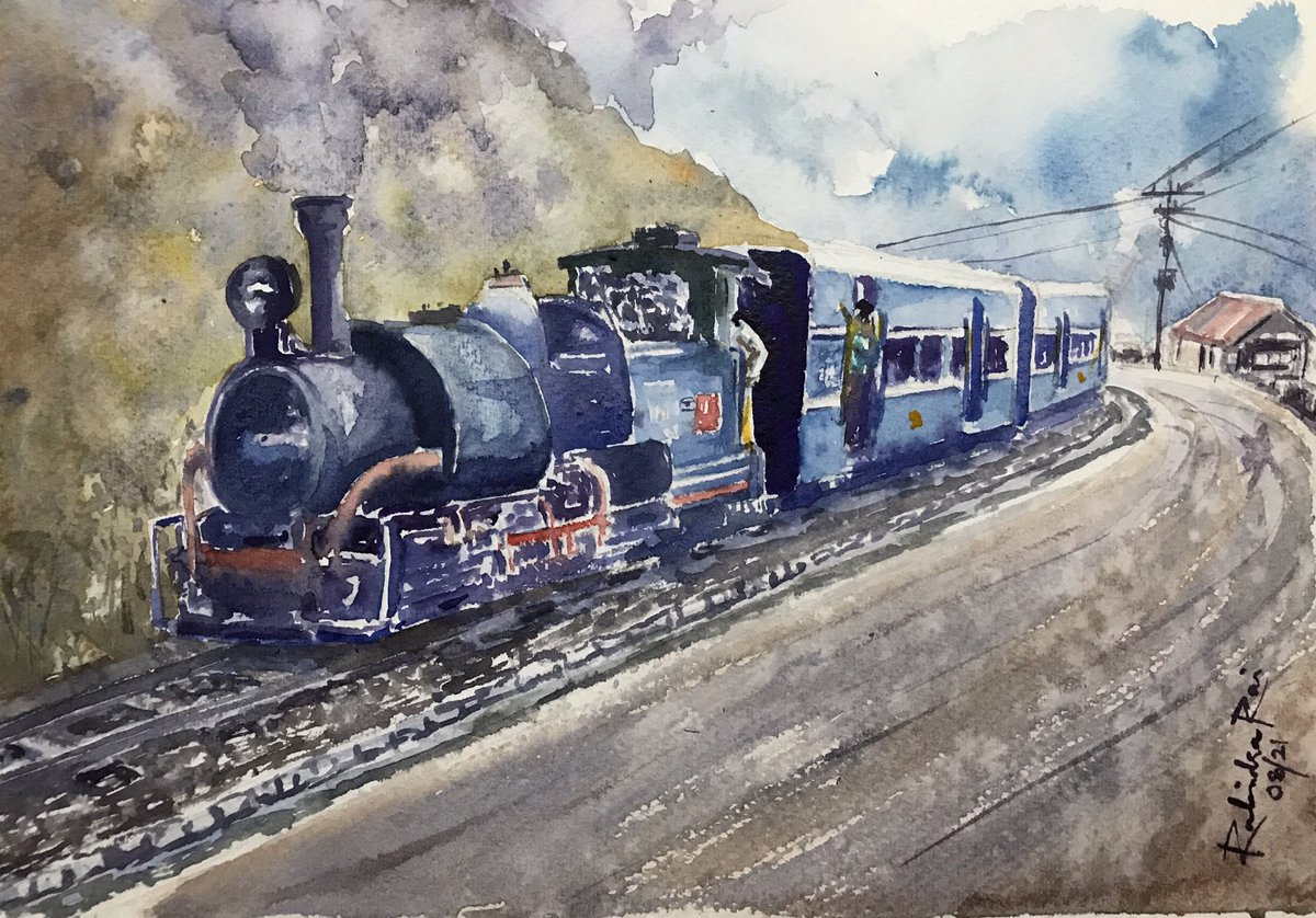 Darjeeling Himalayan Railway aka Toy Train  Watercolour on Brustro Paper #darjeelinghimalayanrailway #toytrain #heritageweek2021 #unescoheritage #IndianRailways #darjeelingtourism #westbengaltourism #IncredibleIndia #ArtistOnTwitter #artforsale #paintings #watercolour #trains