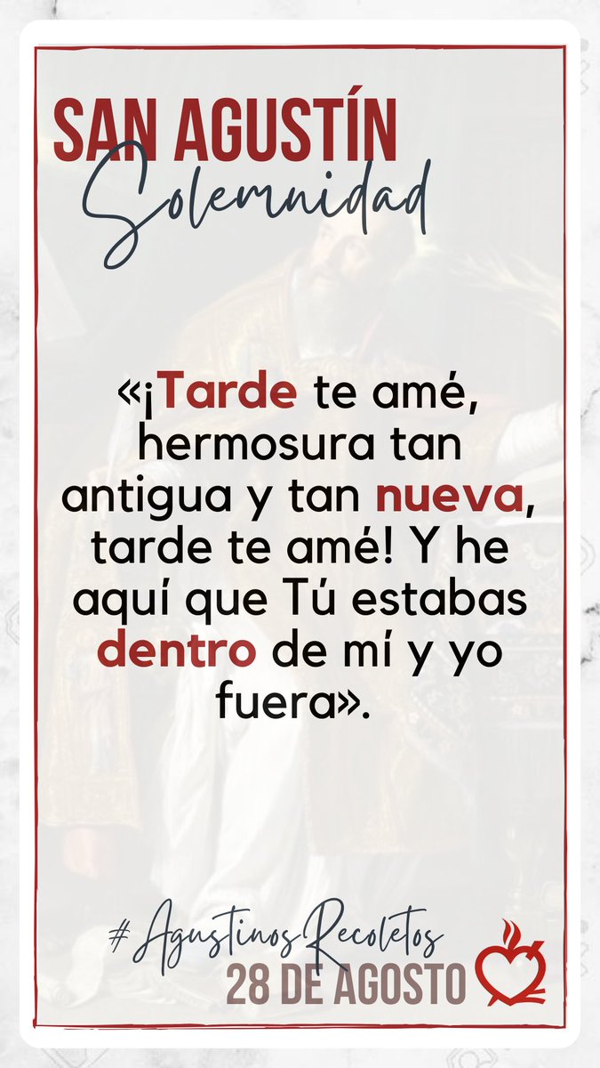 cfrayluisdeleon's tweet photo. ¡Celebramos hoy la Solemnidad de Nuestro Padre San Agustín!📖❤️ https://t.co/D6wKqnxBlJ