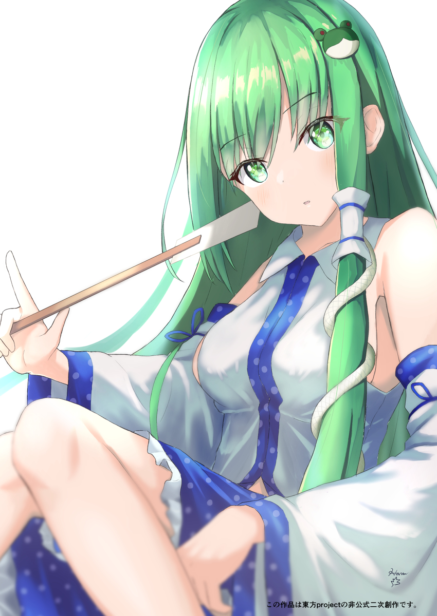 kochiya sanae 1girl solo frog hair ornament long hair green hair hair ornament green eyes  illustration images