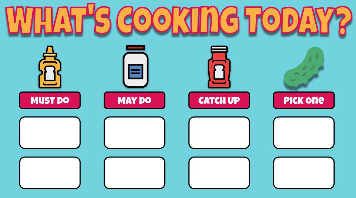 MrsAsquino's tweet photo. 👋Hey Teachers!  Here's a fun Must Do, May Do, Ketchup, Pick One template to get started this year. Thanks @mrshowell24 for your continued reminders to keep sharing ⭐️
File-->Make A Copy: https://t.co/nR8QLHS2TU https://t.co/zcNBEouXLD