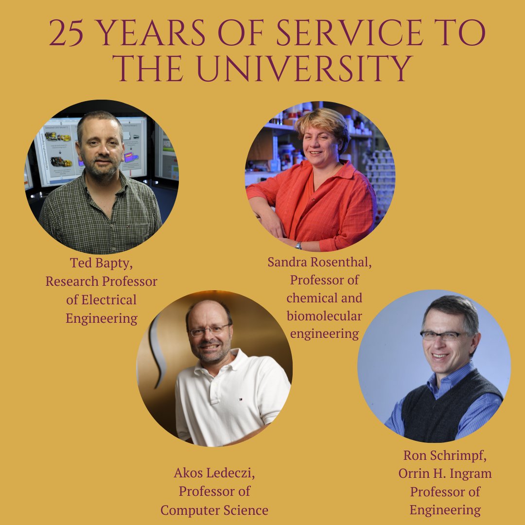 VUEngineering's tweet photo. Congratulations also to Profs. Ted Bapty, @AkosLedeczi, @rosenthal_sj, and Ron Schrimpf for 25 years of service to @VanderbiltU https://t.co/cww43J3BfB https://t.co/9llgTv3Rlk