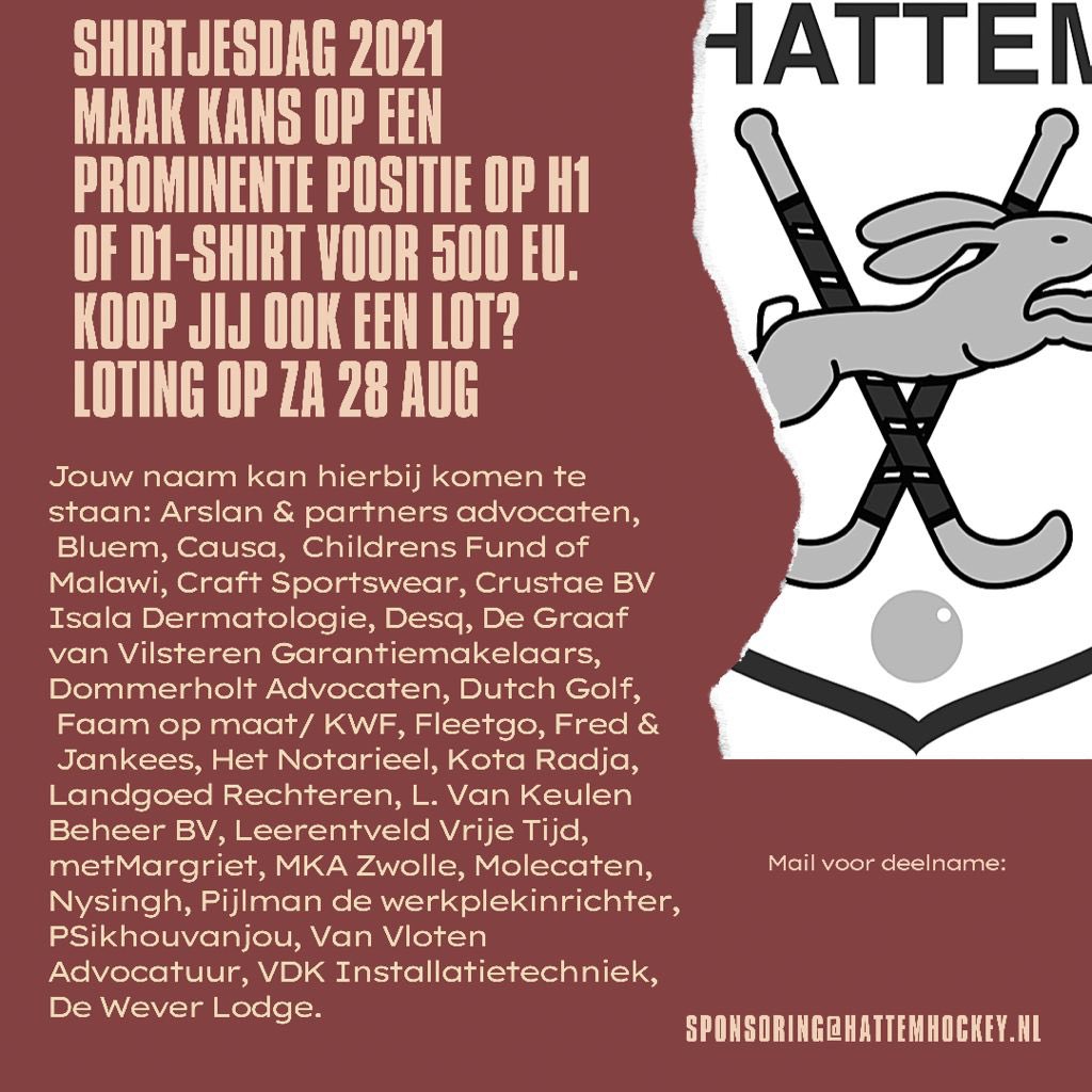 Wordt jouw bedrijf de nieuwe hoofdsponsor van Heren 1 of Dames 1? Doe mee aan onze sponsorloterij! We beginnen vanavond om 18.00 uur op de club, dus kom nog gezellig even langs.