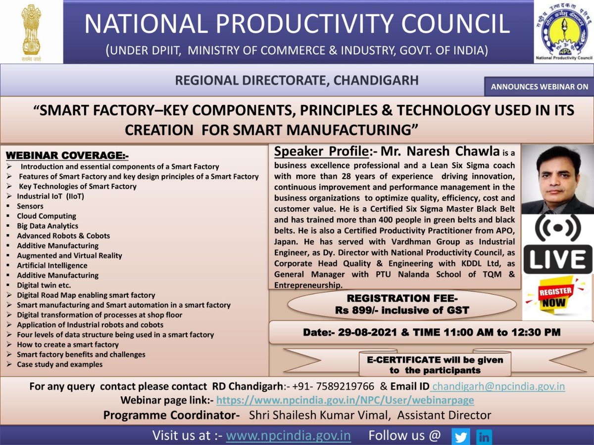 S P Singh (@spsingh35304853) on Twitter photo Smart factories use fully-integrated & collaborative manufacturing systems.To know more join online session on 29.8.2021,11am
npcindia.gov.in/NPC/User/webin…
<a href="/FindInnerPeace/">Buddhist Meditation</a> <a href="/Dir_Gen_Trg/">DG_Training</a> <a href="/DGT_MSDE/">Directorate General of Training (DGT)</a> <a href="/minmsme/">Ministry of MSME</a> <a href="/MSDESkillIndia/">Skill India</a> @DIPPGOI <a href="/abvpjnu/">ABVP JNU</a> <a href="/CIIAIIndia/">AI India</a> <a href="/AIUIndia/">Association of Indian Universities (AIU)</a> Smart factories use fully-integrated & collaborative manufacturing systems.To know more join online session on 29.8.2021,11am
npcindia.gov.in/NPC/User/webin…
<a href="/FindInnerPeace/">Buddhist Meditation</a> <a href="/Dir_Gen_Trg/">DG_Training</a> <a href="/DGT_MSDE/">Directorate General of Training (DGT)</a> <a href="/minmsme/">Ministry of MSME</a> <a href="/MSDESkillIndia/">Skill India</a> @DIPPGOI <a href="/abvpjnu/">ABVP JNU</a> <a href="/CIIAIIndia/">AI India</a> <a href="/AIUIndia/">Association of Indian Universities (AIU)</a>