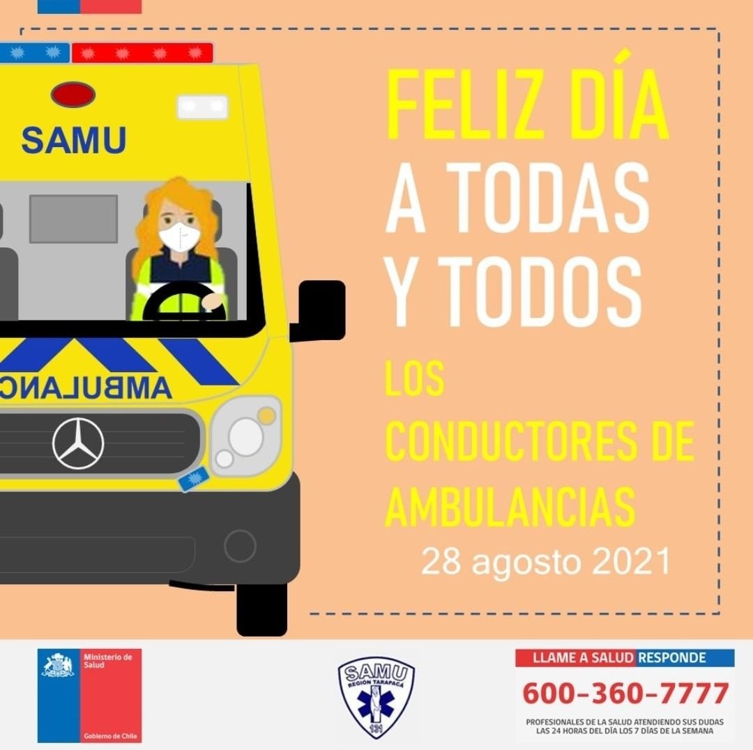 El equipo de <a href="/samutarapaca/">SAMU Tarapacá</a> desea saludar y reconocer la trascendental labor de las y los conductores de ambulancias, conforman parte fundamental de nuestro labor, realizando el transporte seguro de pacientes y equipo en complejas situaciones de emergencias y transito vehicular.