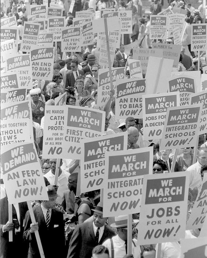 UofSCCRC's tweet photo. The March on Washington for Jobs and Freedom was held #OnThisDay in 1963. Perhaps most famous for Dr. Martin Luther King, Jr.'s "I Have a Dream" speech, demonstrators demanded better integrated education, voting rights, a federal jobs program, and decent housing. https://t.co/w4cNnS8DiV