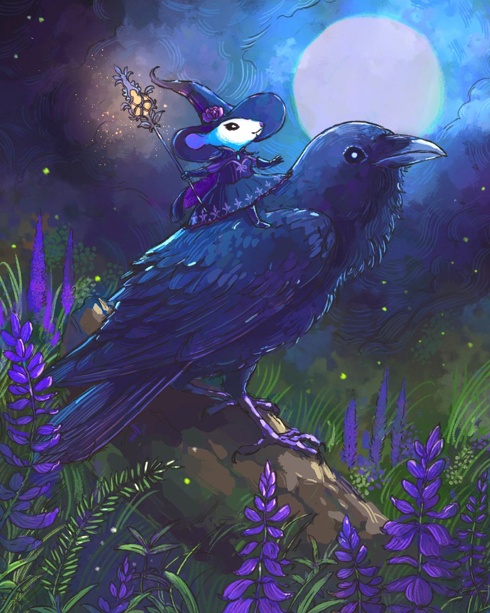 jramseyi's tweet photo. Illustration of a witchy mouse with a raven. https://t.co/TaVyhtRcBB