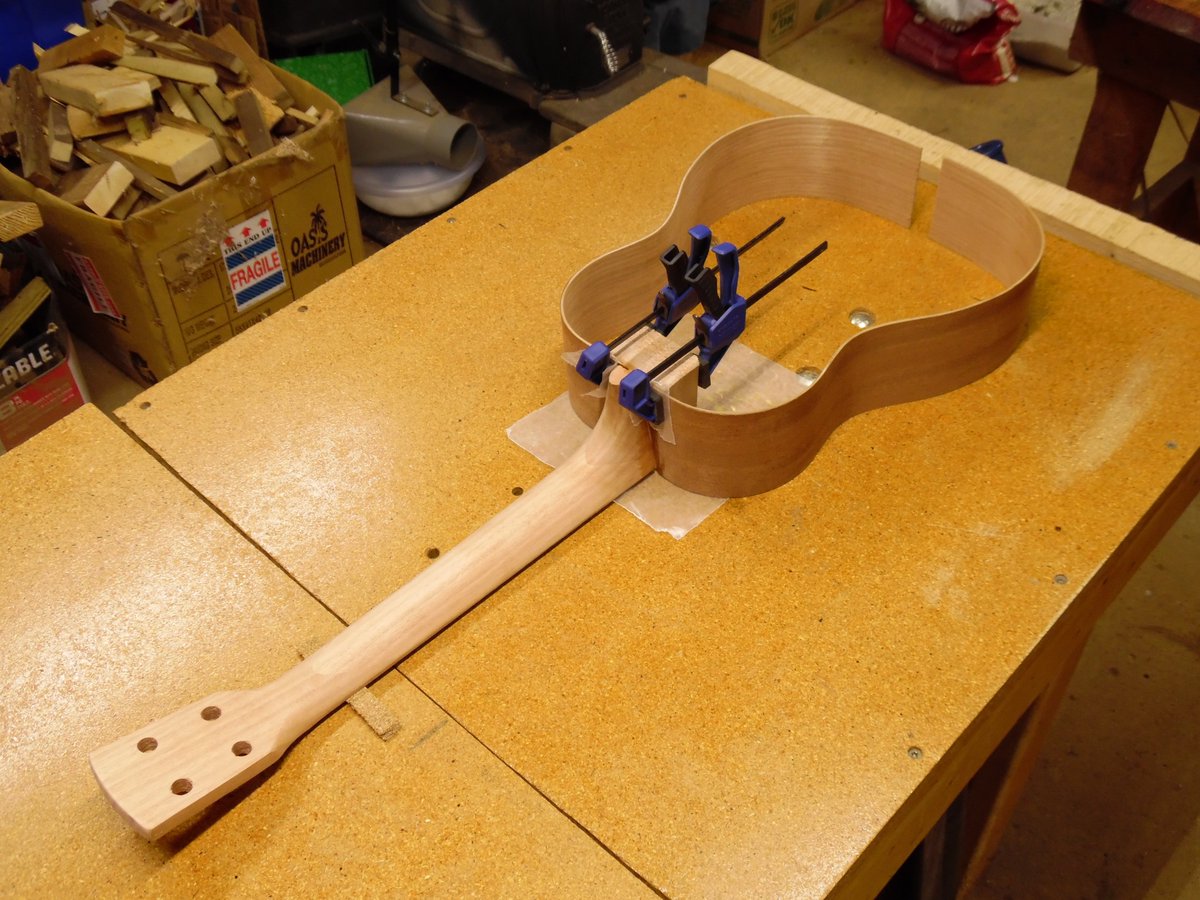 OkaArtist's tweet photo. Spanish heel construction for mahogany baritone ukulele. https://t.co/MIm8TAfXL0