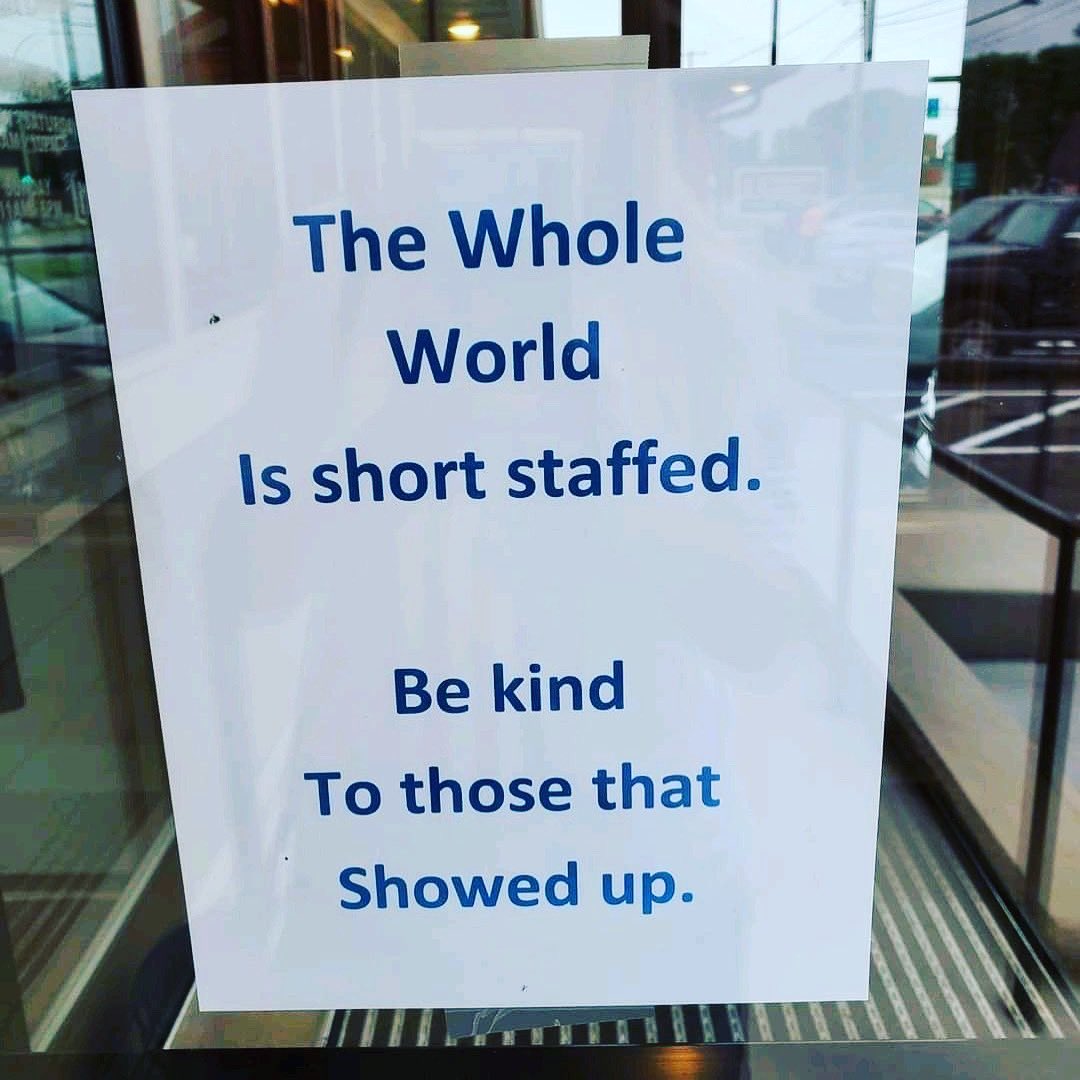 jennjaypal's tweet photo. As you’re out and about this weekend, here’s an important reminder. #shortstaffed #bekind #weekendvibes https://t.co/TniACZeoTT