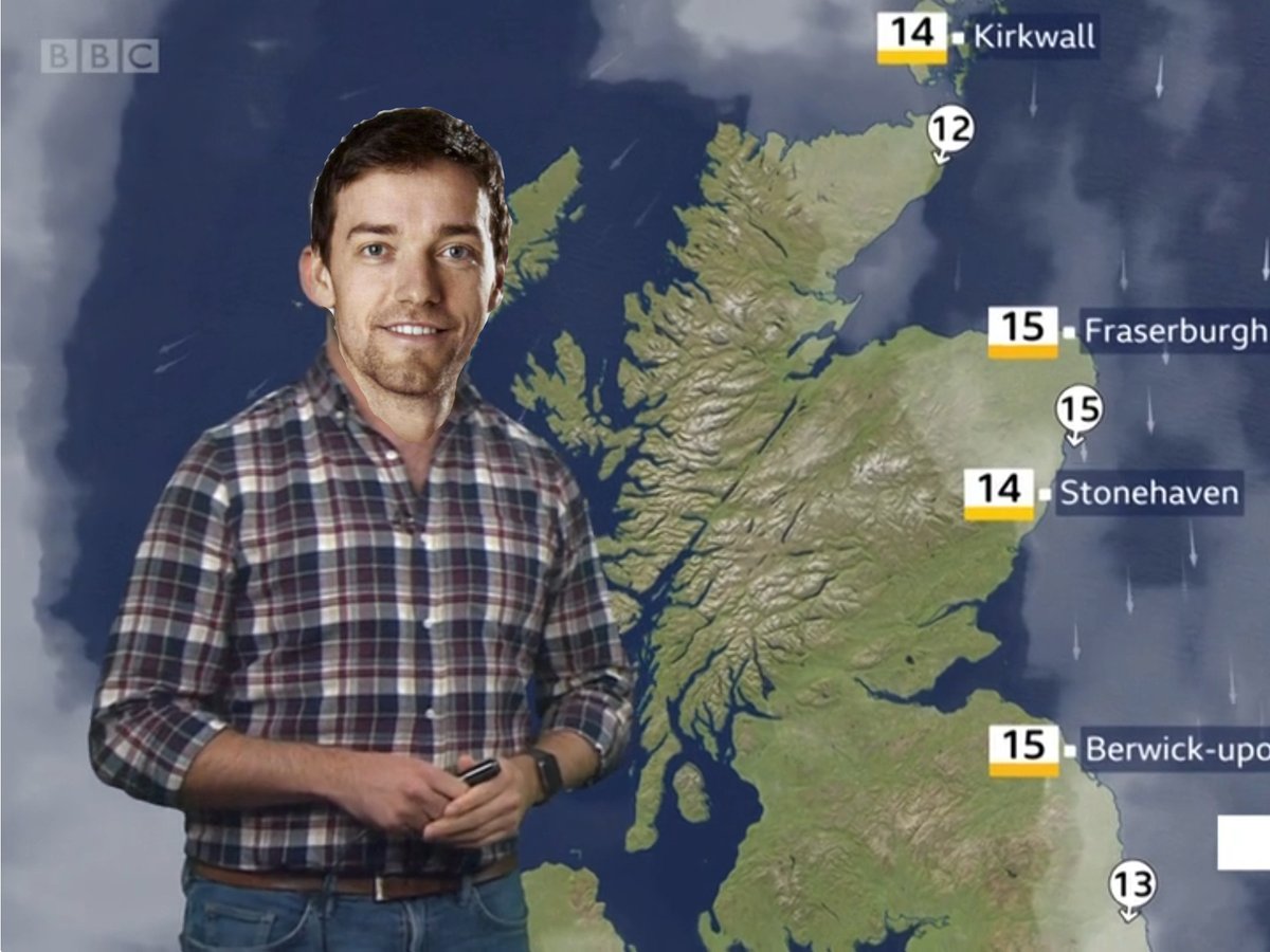 Ali__Fry's tweet photo. And for the Countryfile weather ahead of the Belgian GP, we turn to @JolyonPalmer #bbcf1 @BBCSport #BelgiumGP (@BBCCountryfile  do a weather report, but in plaid shirts instead of suits, cause country 🤷‍♂️) https://t.co/LmMfpvnWn2