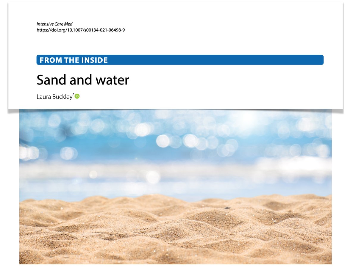 🌊 Sand &amp; water: poem exploring what it means to remember legacy of a lost loved one. What remains of a person whose life, once seeming solid/immoveable as rock, gradually erodes into particles washed away by time.
@laurabuckley <a href="/yourICM/">Intensive Care Medicine</a> #ICMFromTheInside rdcu.be/cwhjZ