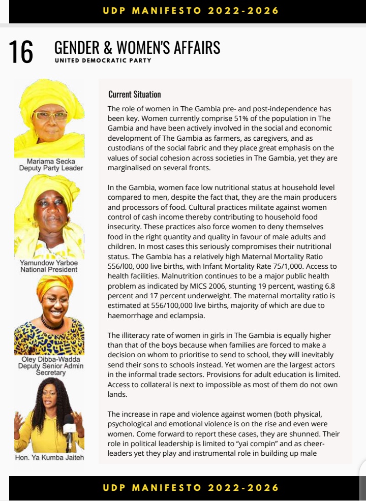 Sumaila_Fadera's tweet photo. A strong stance and zero tolerance on violence of any form against women and girls.

The manifesto of @OfficialUDPGmb is unmatched! https://t.co/UpMa86dGoO