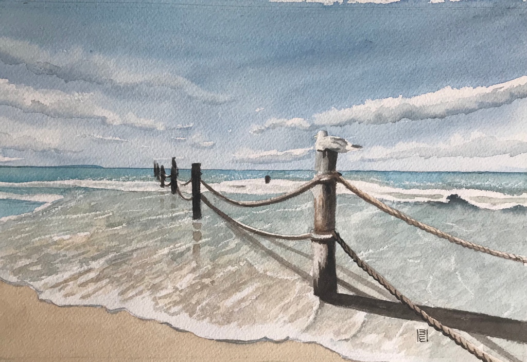 Watching The Tide, watercolour
#theravencreative #seascape #beachart #watercolourbird