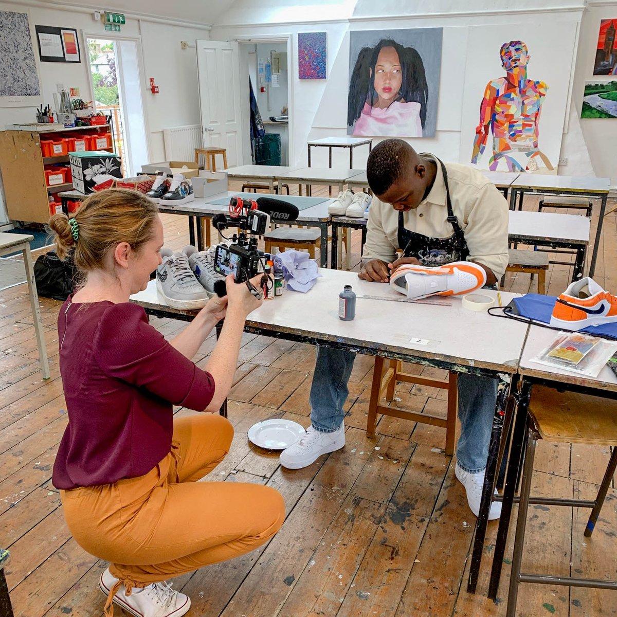 BedfordSchool's tweet photo. Sixth Formers Henry and Alexander: ‘The twocustomisers’ caught up with @BBCLookEast, who popped in to find out more about their artistic and entrepreneurial skills and 'those' customised Olympic rugby boots. Watch their interview on Look East or @BBCiPlayer from 6pm, Tuesday. https://t.co/ZS9Uxxb0mS