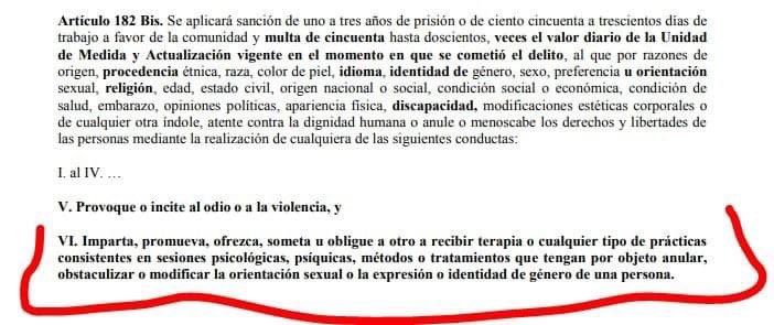 En #Zacatecas aprobaron la reforma al articulo 182 bis del Código Penal que sanciona las llamadas #TerapiasDeConversión que tengan por objeto anular, obstaculizar o modificar la orientación sexual expresión o la identidad de género de una persona. ✔️