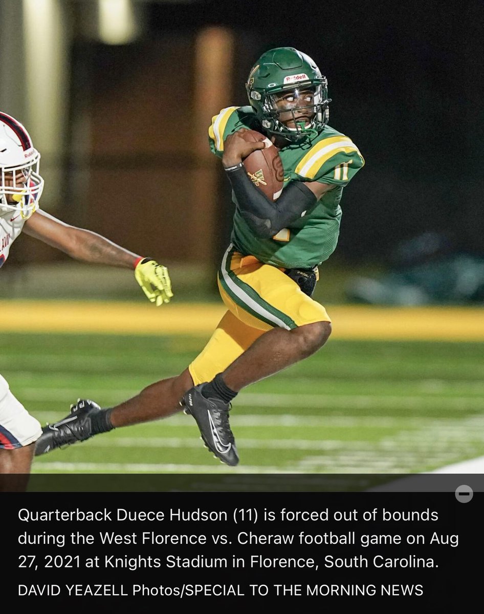 Keisameansbiz's tweet photo. “Yep, got us in scoring position, I’ll just head out!” 🤣🤣🤣🤣🤣🤣 #mySonshine #myDeuce @deucebrand #myQB @peedeesportss https://t.co/hk4TagvHw8