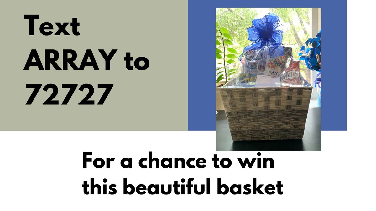 arraync's tweet photo. Text ARRAY to 72727, to be entered for a chance to win this month's amazing basket!!! Like and share to spread the word NOW!!
#arraync #arraycares #teamarray https://t.co/wnQWUrjcjX