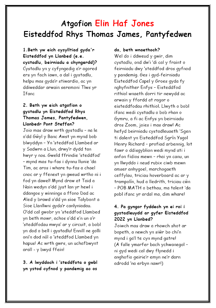 #AtgofLlanbed Dyma atgofion ac ymatebion Elin Haf Jones <a href="/ElinLifestyle/">Elin Haf Jones</a> 
Diolch am ddarllen holl negeseuon ein cyfrif hyd yma ... hwyl tan fory!