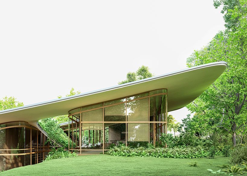 designboom's tweet image. a monumental roof plane encloses the clustered volumes of brazil's taperá house. designboom.com/architecture/v…