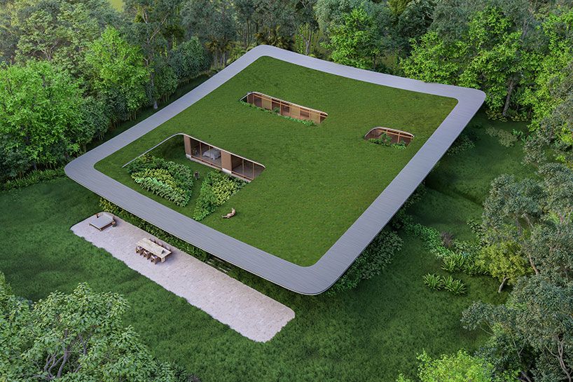 designboom's tweet image. a monumental roof plane encloses the clustered volumes of brazil's taperá house. designboom.com/architecture/v…