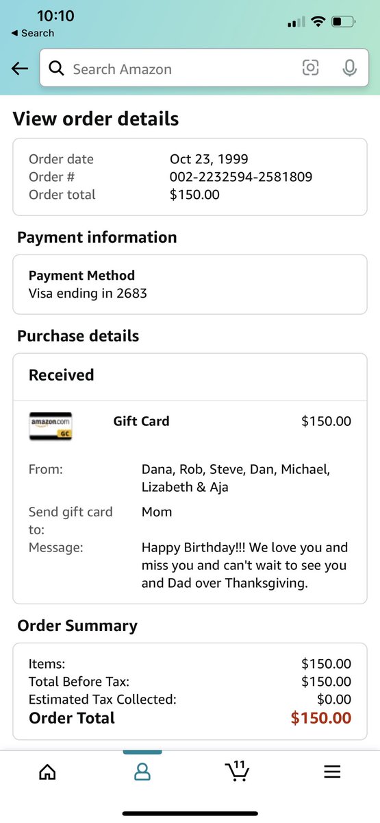 My first AMZN purchase - Oct ‘99. What and when was yours? Look it up!