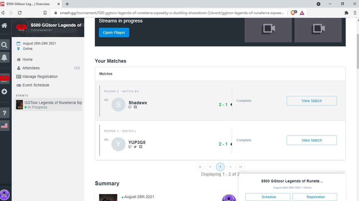 TngMasters's tweet image. #Runeterra #Tournament 
#August 28th 2021
GGToor Legends of Runeterra #Sqweeby x #Duckling Showdown #2