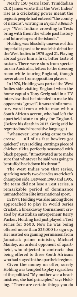 pendown's tweet photo. “Whenever Tony Grieg came to the 
crease . . . all of us fast bowlers got 
quicker,” - Michael Holding. #racism #Cricket #LunchWithFT https://t.co/PqCSJz98u6