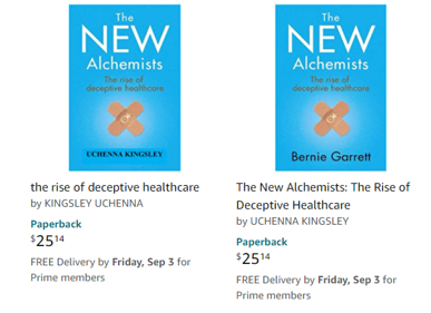 salthorne's tweet photo. The ultimate in proving his point. My @UBCNursing colleague @BernieGarrett has his book on deceptive healthcare practices scammed by a fake author. And for the moment, Amazon is listing both. #ScamAlert @nnp_bc @canadanurses https://t.co/oYrziC5kXC