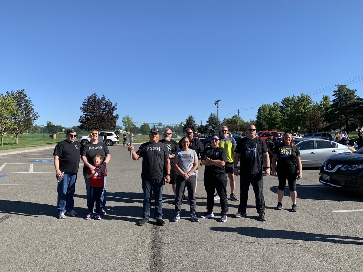 Kalispel Tribal police chief and officers start Special Olympics Torch Run in Liberty Lake in honor of fallen Kalispel officer Jay Hughes.