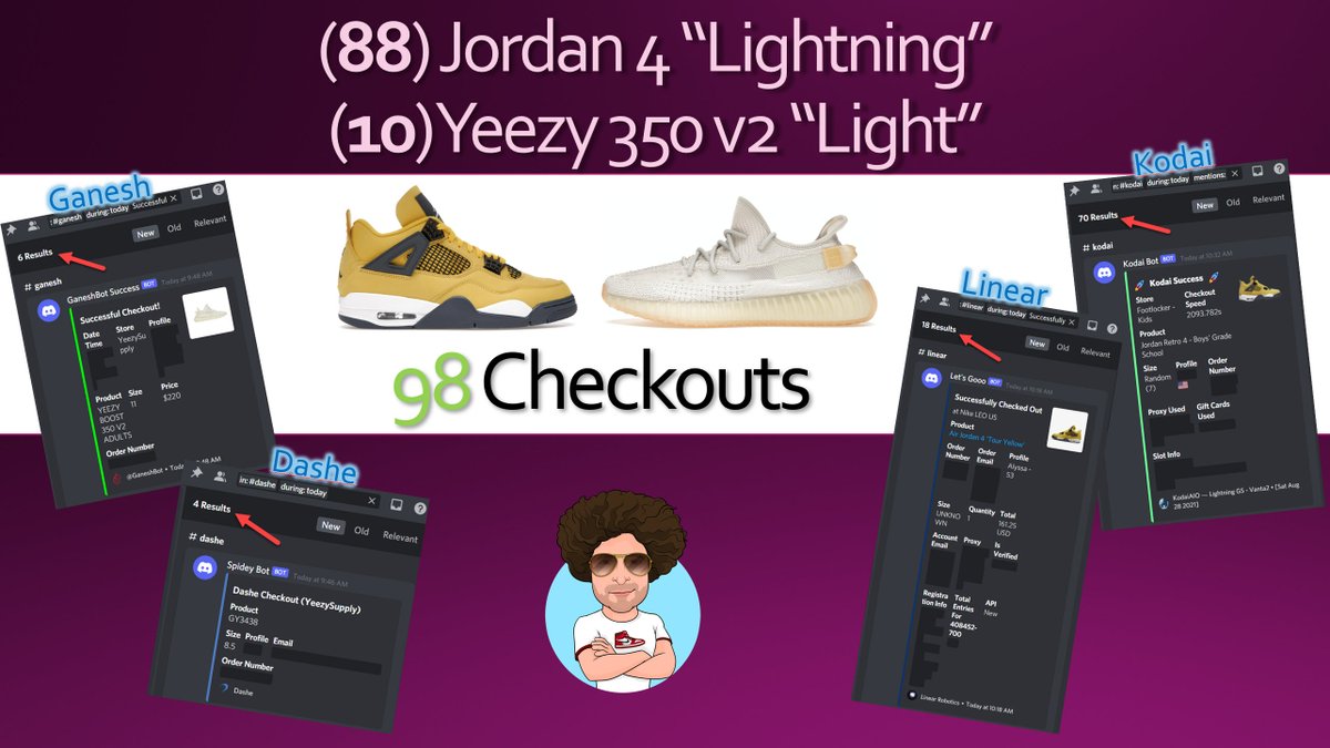itg33k's tweet photo. 98 total checkouts of the Jordan 4 "Lightning" and Yeezy 350 v2 "Light"! Special thanks to these guys...

Cook Group: 
@mamiskitchenio 
@TheEssentiaIs 
 
Bot:
@LinearAIO 
@KodaiAIO 
@GaneshBot 
@Dashe 
 
Proxies:
@GeekProxies 
@VantaProxies 
@pingpongproxies https://t.co/11Q26xJalT