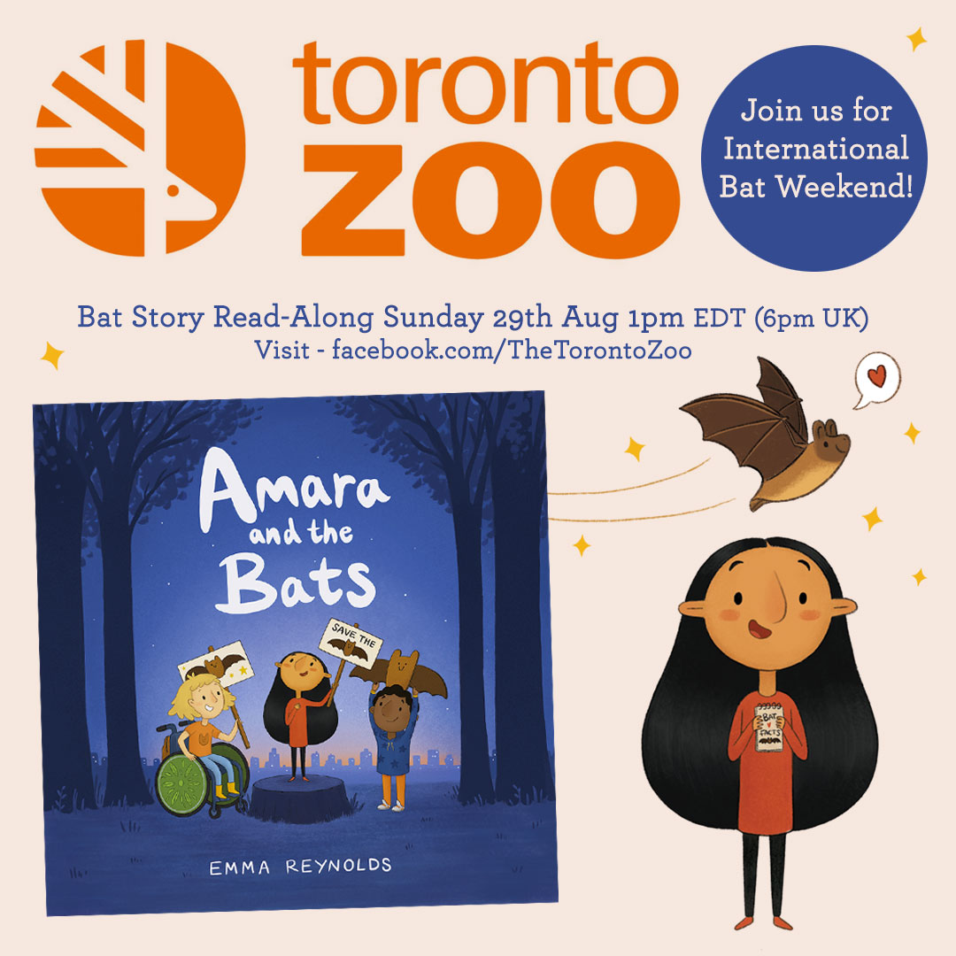 EmmaIllustrate's tweet photo. So delighted that @TheTorontoZoo are reading #AmaraAndTheBats tomorrow on Sunday 29th Aug 1pm EDT (6pm UK) as part of #InternationalBatWeekend!
Visit their Facebook page to watch it live ๐โค๐ฆ
#InternationalBatNight @_BCT_ @BatConIntl @SimonKIDS https://t.co/dv48kM3Sqt