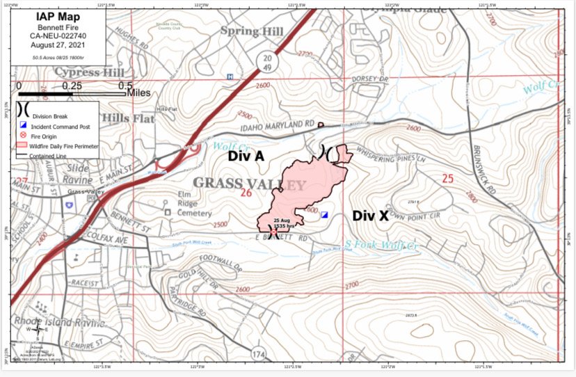 CALFIRENEU's tweet photo. #BennettFire off East Bennett Rd and Lava Rock Ave, Grass Valley in Nevada County is 59 acres, 90% contained. Unified Command:
CAL FIRE NEU, Nevada County Sheriff's Office, Nevada County Consolidated Fire District, and Grass Valley Fire Department and Grass Valley Police Dept. https://t.co/q5uAAUjCXS
