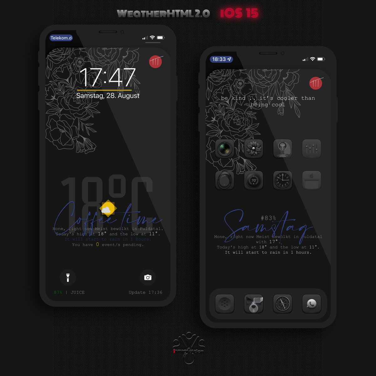 kleinmone's tweet image. #nojailbreak 

Just finished this 🖤💙

WeatherHTML2.0 by @thewaytozion 
Icons Carbon by @Nyk0n_ 
Flowers on my wall by @boots6972 

@Attairdu57slm #iNNOVATION #iOS15beta7