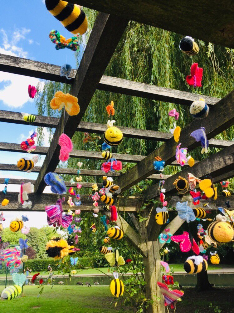 Fr_RowntreePark's tweet photo. This amazing yarnswarm has arrived in Rowntree Park! Bee sure to see it! A wonderful community project with @Hippystitch #yorkuk @LittleVikingsUK @bishyroadnet @VisitYork @yorkpress #pollinators #communitycraft https://t.co/58fV2GQYsO