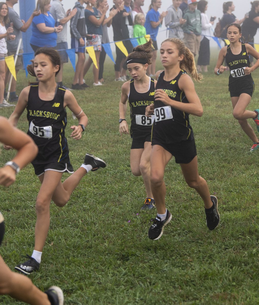 BruinsBMS's tweet photo. Blacksburg MS Girls Cross Country team won with 28 points, just beating Christiansburg MS by the tie breaker 6th runner. Tess Dickhans won the 2K race with a time of 7:54.1, followed by Addy McSorley, Lucinda Cherbaka, Hannah Schulte, Adelaide Li. https://t.co/FNNCsiTHCp