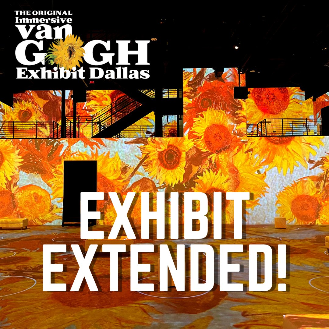vangoghdallas's tweet photo. We are excited to announce that due to popular demand the Immersive Van Gogh Exhibit in Dallas has been extended to November 28! 🌻 

Tickets available now! ✨🎟: https://t.co/no8lEfLxNL 
 
📷: Jared Ray
#ImmersiveVanGogh #VanGoghDallas #Dallas #EastQuarter #VanGogh https://t.co/QGwDJGoNDL