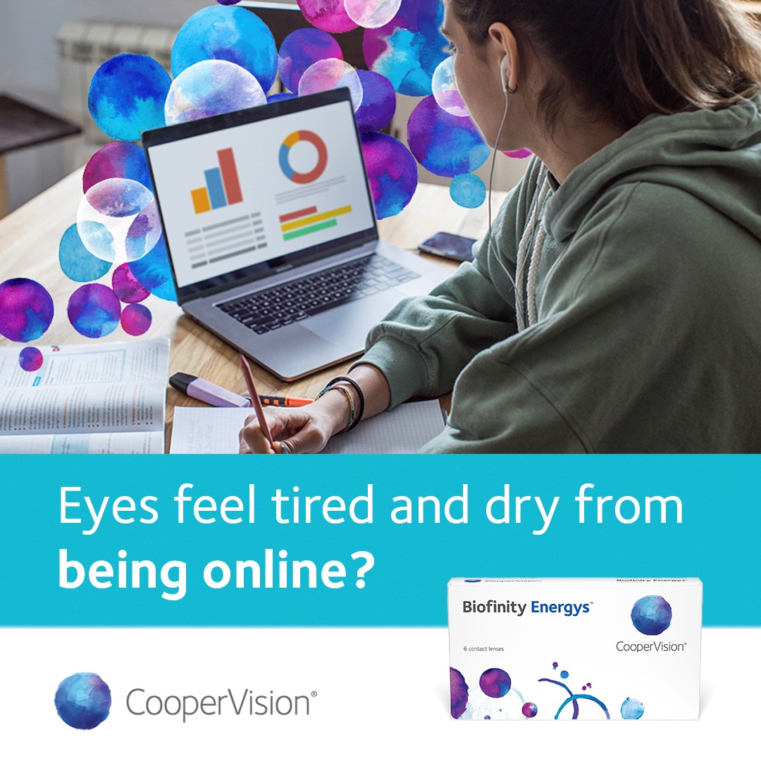 Biofinity® Energys unique lens materials locks in moisture to help tackle dry eyes. To learn more visit: bddy.me/3kAIEJg