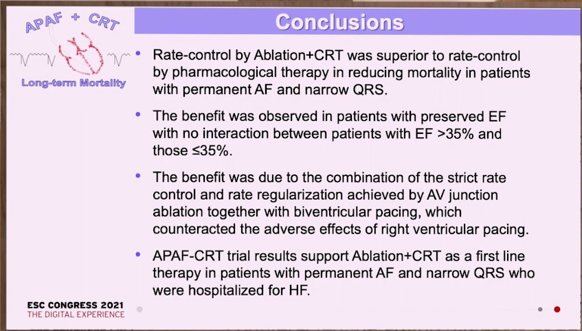 Doç. Dr. Emrah Erdoğan (@emraherdoganmd) on Twitter photo 📌APAF-CRT trial
✅Ablation+CRT for symptomatic permanent AF p is superior to pharmacological rate control.
✅Reduce the mortality irrespective of EF
#ESCCongress2021 @profmdegertekin <a href="/TKDsosyal/">Turkish Society of Cardiology</a> <a href="/DursunAras2/">Dursun Aras, Professor</a> <a href="/MDTolgaAksu/">Tolga Aksu, MD</a> <a href="/taylanakgun/">Taylan Akgün</a> <a href="/ayhankup/">ayhankup</a> @drerkanbaysal <a href="/drabdlkdruslu/">Abdulkadir Uslu</a> 📌APAF-CRT trial
✅Ablation+CRT for symptomatic permanent AF p is superior to pharmacological rate control.
✅Reduce the mortality irrespective of EF
#ESCCongress2021 @profmdegertekin <a href="/TKDsosyal/">Turkish Society of Cardiology</a> <a href="/DursunAras2/">Dursun Aras, Professor</a> <a href="/MDTolgaAksu/">Tolga Aksu, MD</a> <a href="/taylanakgun/">Taylan Akgün</a> <a href="/ayhankup/">ayhankup</a> @drerkanbaysal <a href="/drabdlkdruslu/">Abdulkadir Uslu</a>