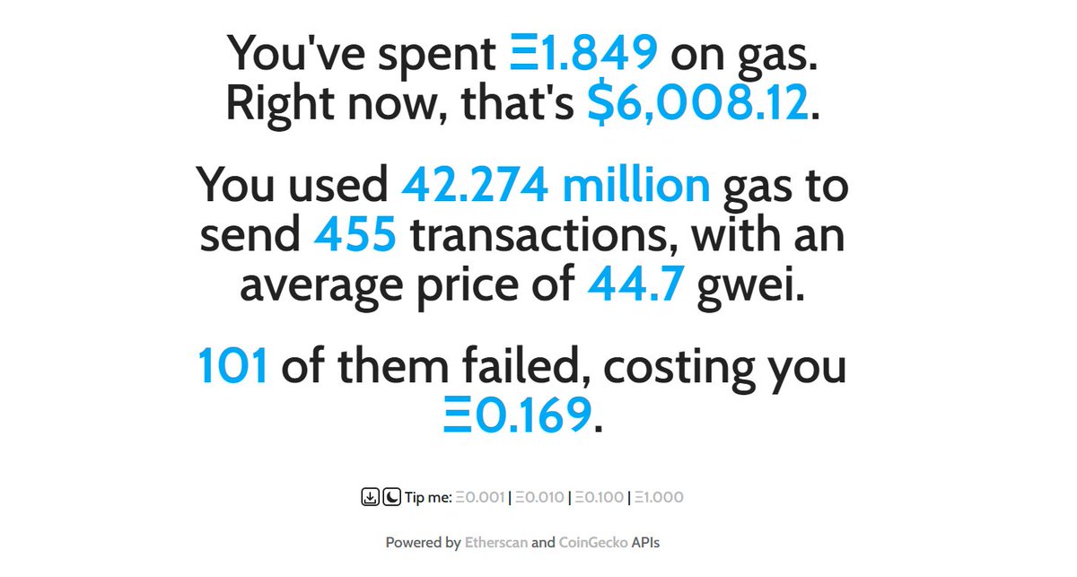 CrypHari's tweet image. Holy crap😭
fees.wtf
Close your eyes before it reveals 

Who&apos;s spent the most on fees then 👇

#Crypto #Cryptocurrency #EthereumFees #NFT #DigitalArt #NFTCommunity #NFTcollectibles