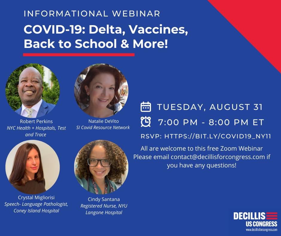 Flyer for COVID-19 Webinar on Tuesday August 31 at 7pm.