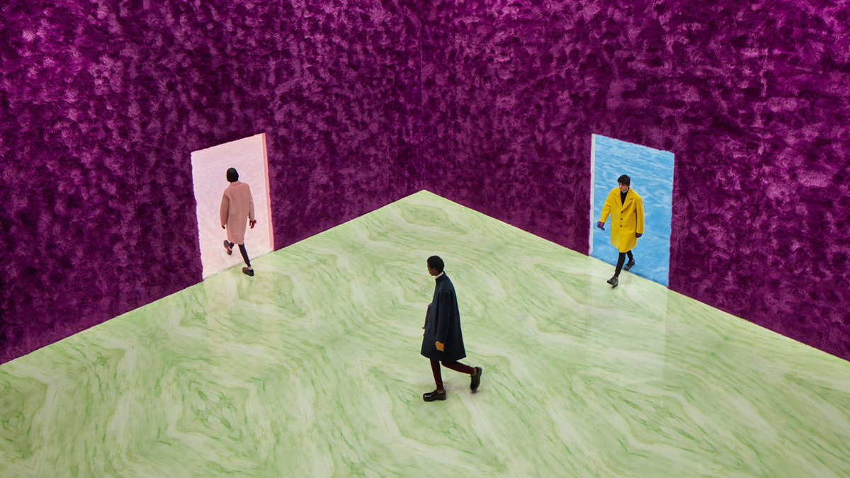 porcel444in's tweet photo. "possible feelings" set for prada fw21 menswear show by rem koolhaas and AMO https://t.co/nLB0GDfb2V