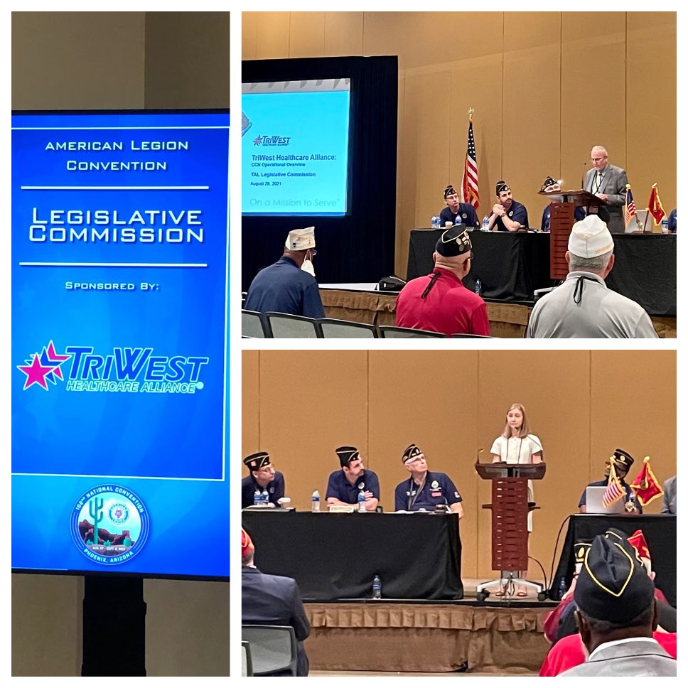 TWCommunityRel's tweet photo. @TriWest thanks @AmericanLegion for the opportunity to have members of our leadership team address TAL’s Legislative Commission this morning. #ALCONV2021 #Veterans #PHX https://t.co/GFNTtpq94c